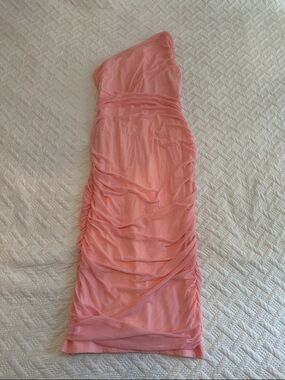 Amazon One-Shoulder Pink Ruched Evening Dress